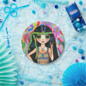 ヒッピーサイケデリックガールヘッドバンドピースサイン1960s ペーパープレート (パーティー)