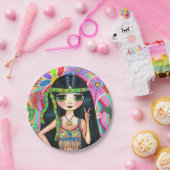 ヒッピーサイケデリックガールヘッドバンドピースサイン1960s ペーパープレート (パーティー)