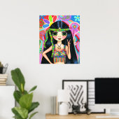 ヒッピーサイケデリックガールヘッドバンドピースサイン1960s ポスター (ホームオフィス)