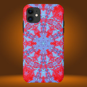 ヒッピーサイケデリックスノーフレークブルーとレッド iPhone 11 ケース