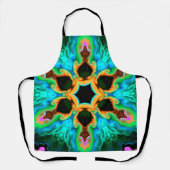 ヒッピーサイケデリックティール(緑がかった色)オレンジアンドブラック エプロン (正面)
