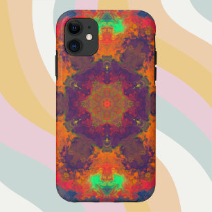 ヒッピーサイケデリックパープルオレンジとグリーン iPhone 11 ケース