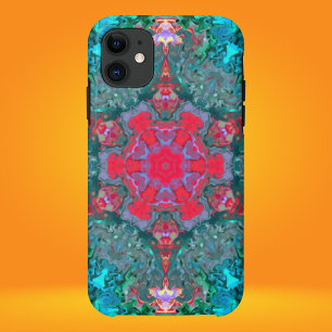 ヒッピーサイケデリックピンクティール(緑がかった色)とブルー iPhone 11 ケース