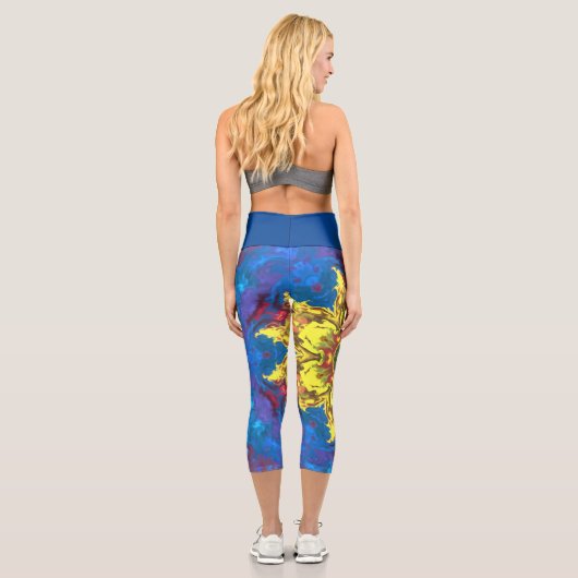 ヒッピーサイケデリックフラワーイエロー&ブルーレギンス カプリレギンス (裏面)