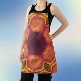 ヒッピーサイケデリックフラワーオレンジパープルとイエロー エプロン