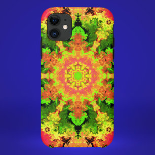 ヒッピーサイケデリックフラワーグリーンと赤 iPhone 11 ケース