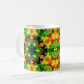 ヒッピーサイケデリックフラワーグリーンと黄色 コーヒーマグカップ (正面左)