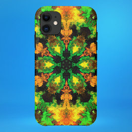 ヒッピーサイケデリックフラワーグリーンと黄色 iPhone 11 ケース