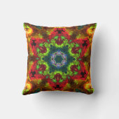 ヒッピーサイケデリックフラワーグリーン赤とオレンジ クッション (裏面)