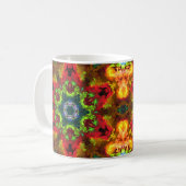 ヒッピーサイケデリックフラワーグリーン赤とオレンジ コーヒーマグカップ (正面左)
