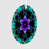 ヒッピーサイケデリックフラワーパープルティール(緑がかった色)とブラック オーナメント (正面)