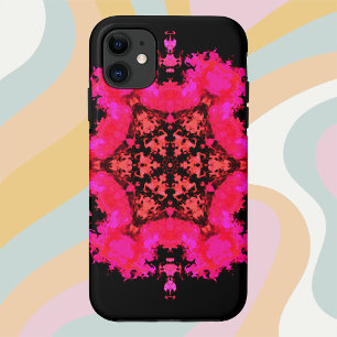 ヒッピーサイケデリックフラワーピンクとブラック iPhone 11 ケース