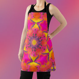 ヒッピーサイケデリックフラワーピンクと黄色 エプロン