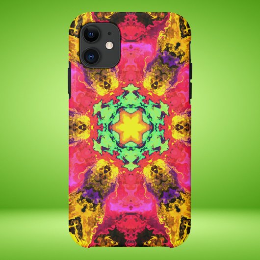 ヒッピーサイケデリックフラワーピンク黄色と緑 Case-Mate iPhoneケース