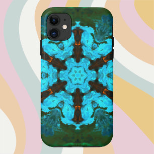ヒッピーサイケデリックフラワーブルーとグリーン iPhone 11 ケース
