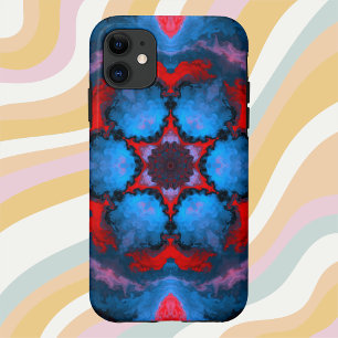 ヒッピーサイケデリックフラワーブルーとレッド iPhone 11 ケース