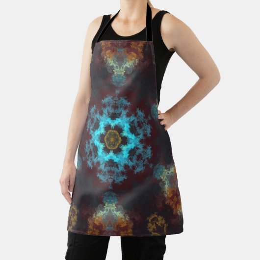 ヒッピーサイケデリックフラワーブルー赤と黄色 エプロン (インサイチュ)