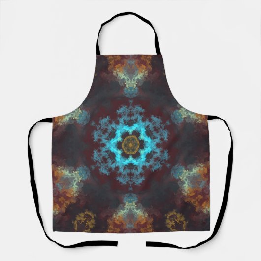 ヒッピーサイケデリックフラワーブルー赤と黄色 エプロン (正面)