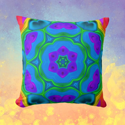 ヒッピーサイケデリックフラワーレインボー クッション