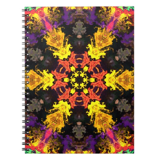 ヒッピーサイケデリックフラワーレッドとパープル ノートブック (正面)
