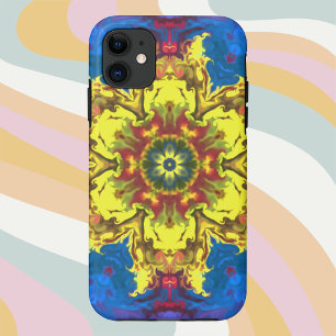 ヒッピーサイケデリックフラワー黄色と青 iPhone 11 ケース