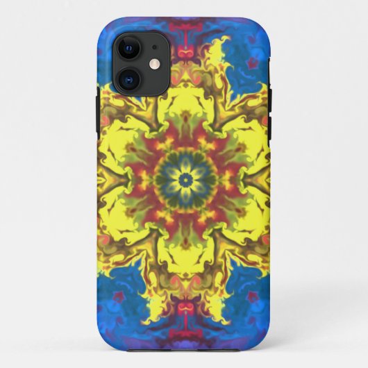 ヒッピーサイケデリックフラワー黄色と青 Case-Mate iPhoneケース (裏面)