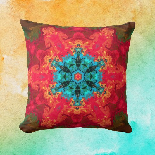 ヒッピーサイケデリックブルーとレッド クッション