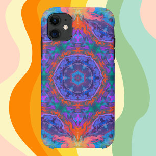 ヒッピーサイケデリックブルーオレンジとピンク iPhone 11 ケース