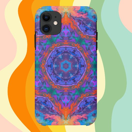 ヒッピーサイケデリックブルーオレンジとピンク Case-Mate iPhoneケース
