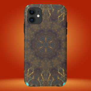 ヒッピーサイケデリックブルー金ゴールドとダークレッド iPhone 11 ケース