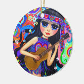 ヒッピーサイケデリックマーメイドガールギターかわいいハート セラミックオーナメント (左)
