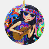 ヒッピーサイケデリックマーメイドガールギターかわいいハート セラミックオーナメント (裏面)