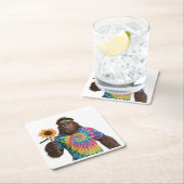 ヒッピーサスカッチインひまわり付き スクエアペーパーコースター (インサイチュ)