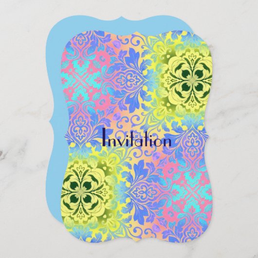ヒッピーシックターコイズイエローアクアボヘミアン 招待状 (正面/裏面)