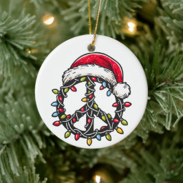 ヒッピースタイルピースシンボルGroovyサンタクリスマス セラミックオーナメント
