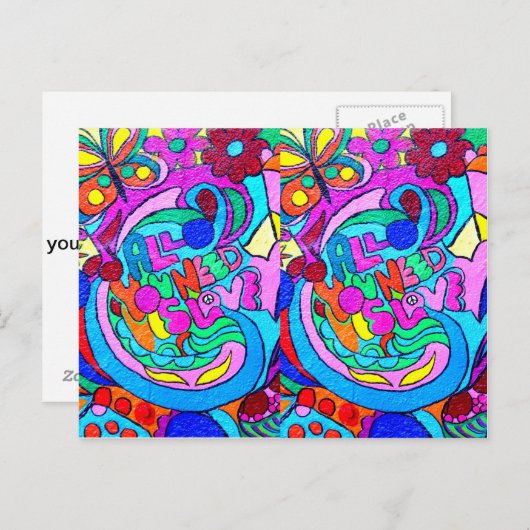 ヒッピースタイル平和と愛のはがき 案内ポストカード (正面/裏面)