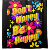 ヒッピータイポグラフィ心配しない幸せな花 シャワーカーテン (正面)