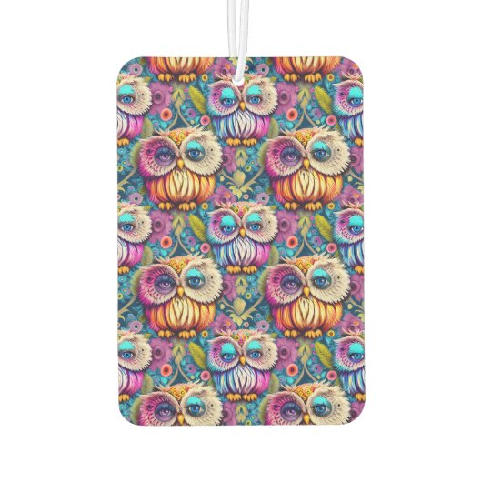 ヒッピートリップ（幻覚体験）のようなサイケデリックカラフルフクロウ カーエアーフレッシュナー (裏面)