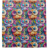 ヒッピートリップ(幻覚体験)のようなサイケデリックカラフルフクロウ シャワーカーテン (正面)