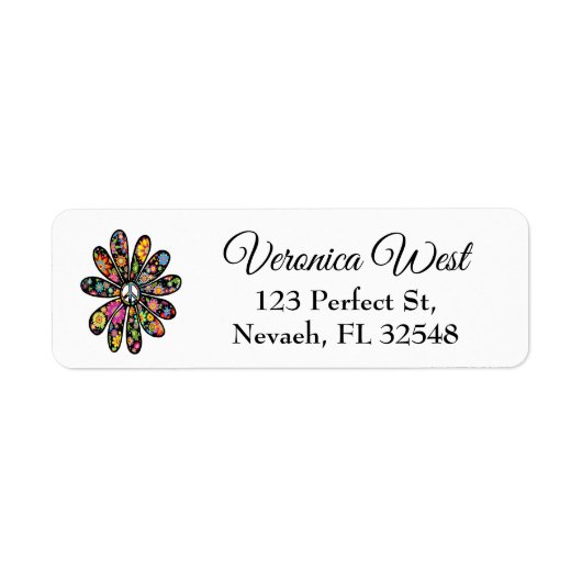 ヒッピートリップ（幻覚体験）のようなフラワーパワーピースサインフローラ ラベル (正面)