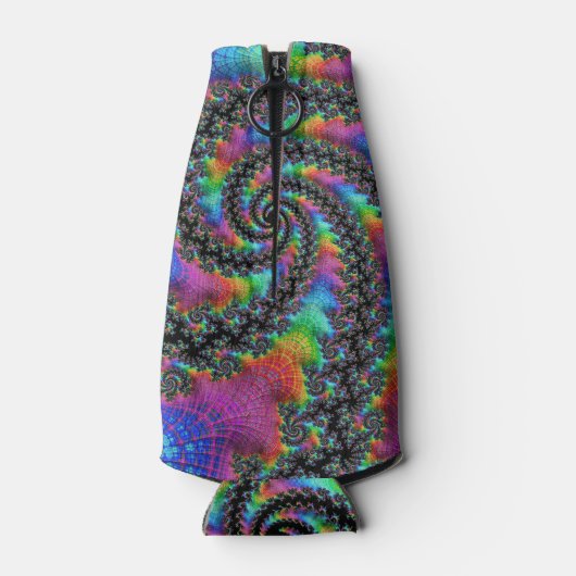 ヒッピートリップ(幻覚体験)のようなレインボーサイケデリックスパイラルフラクタル ボトルクーラー (裏面)