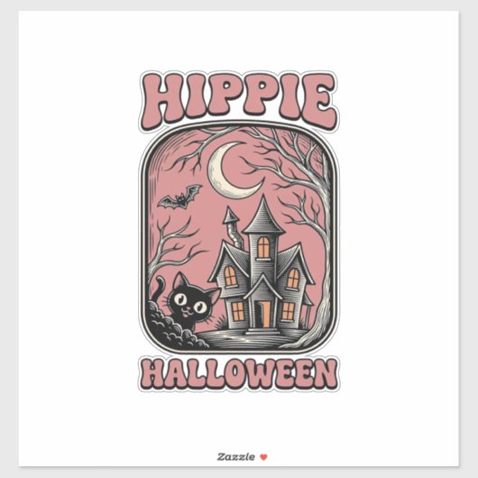 ヒッピーハロウィン猫の霊園ヴィンテージデザイン シール (シート)