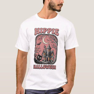 ヒッピーハロウィン猫の霊園ヴィンテージデザイン Tシャツ