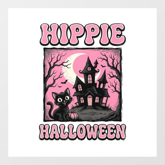ヒッピーハロウィン ヴィンテージ 幽霊屋敷の猫 Tシャツ_1 ウィンドウサイン (シート)