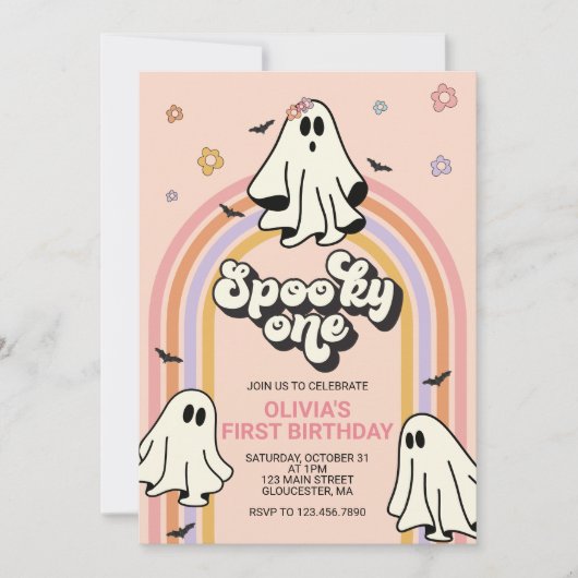 ヒッピーハロウィーン スプーキー1歳の誕生日 招待状 (正面)