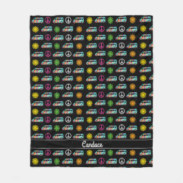 ヒッピーバスピースサイン70sパーソナライズされたブラック フリースブランケット