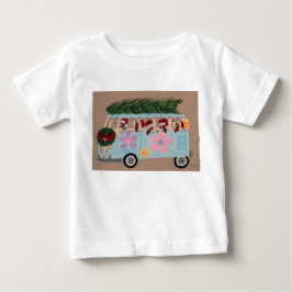 ヒッピーバンに乗ったクリスマスのバセットハウンド ベビーTシャツ