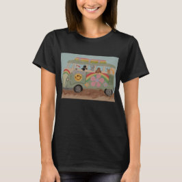ヒッピーバンに乗ったプードル Tシャツ