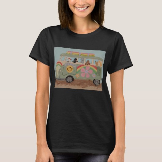 ヒッピーバンに乗ったプードル Tシャツ (正面)