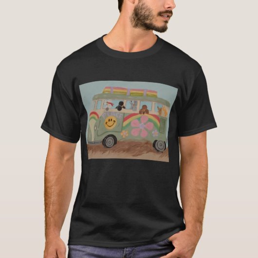 ヒッピーバンに乗ったプードル Tシャツ (正面)